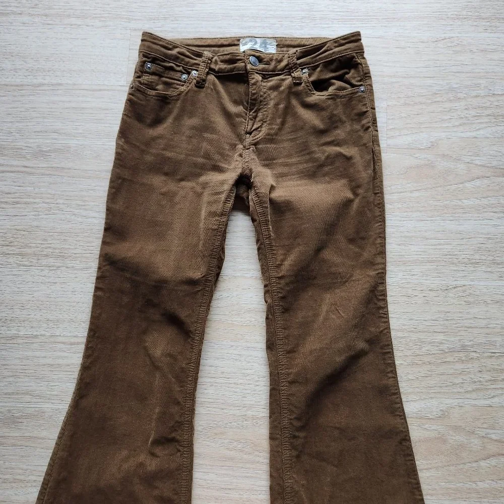 We The Free Corduroy Flare Pants Raw Hem 5-Pocket Stretch Zip Brown - Picture 3 of 10